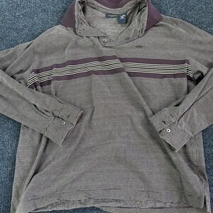 Dockers Shirt Mens 2XL Brown Purple Stripe Long Sleeve Polo Knit Stain Defender